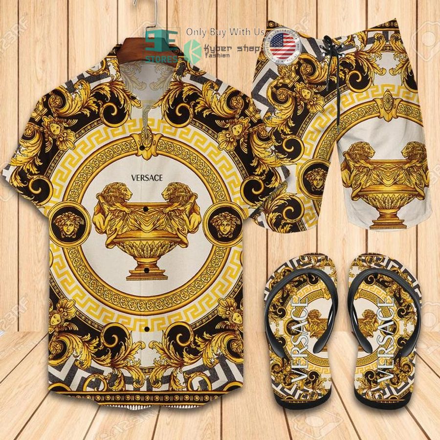 versace lion pattern hawaii shirt shorts 1 19753