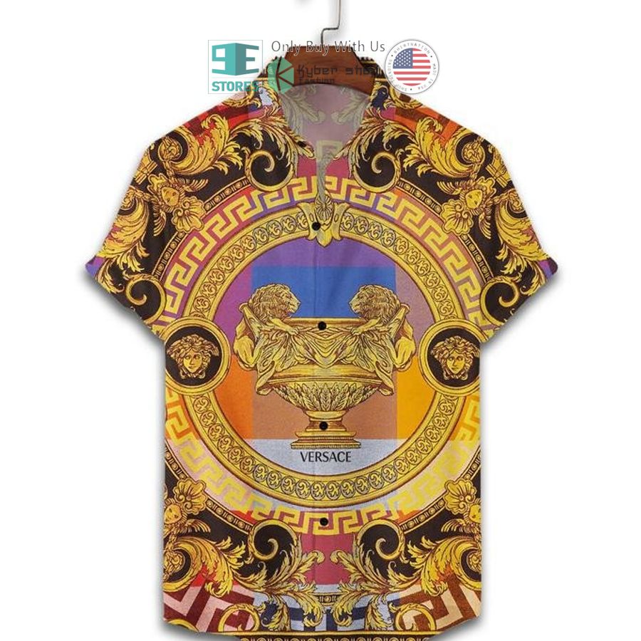 versace lion yellow hawaii shirt shorts 2 11562