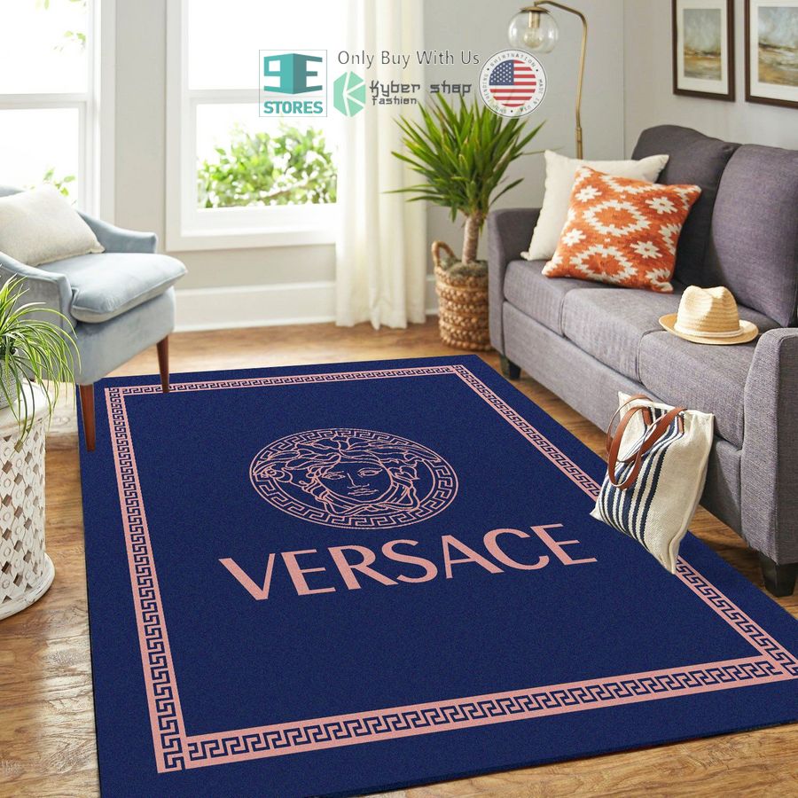 versace medusa blue color pattern rectangle rug 1 60700