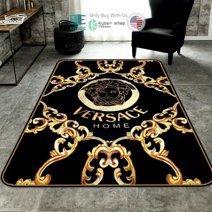 versace medusa home pattern yellow black rectangle rug 1 70287