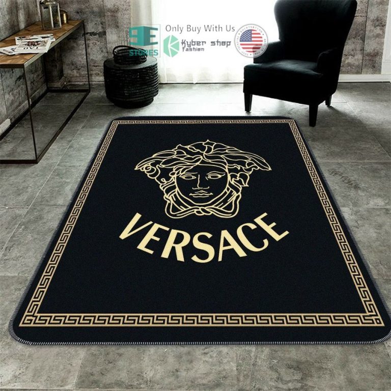 versace medusa pattern black color rectangle rug 1 96833