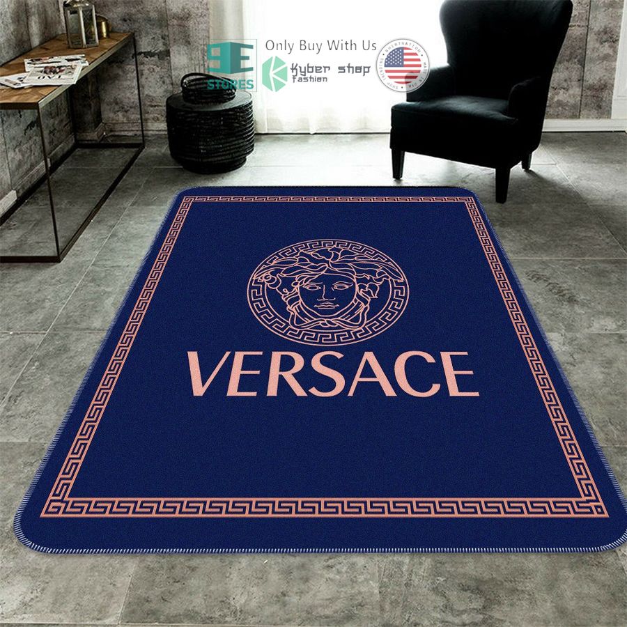 versace medusa pattern blue rectangle rug 1 10509