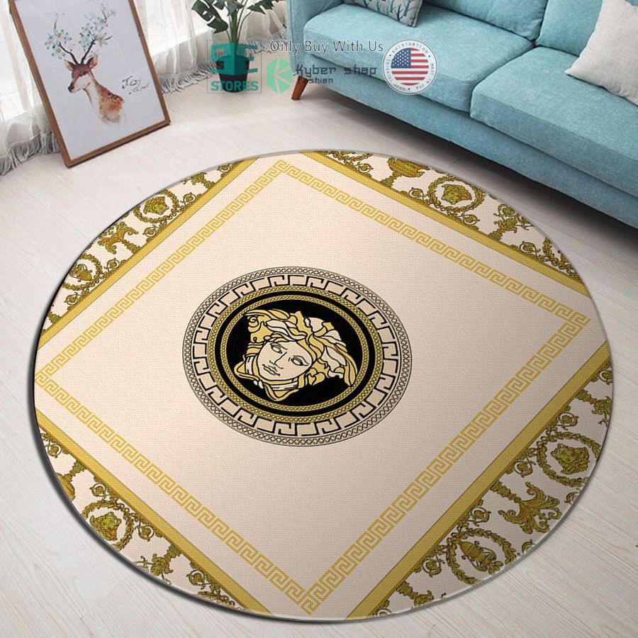 versace medusa pattern yellow cream color round rug 1 4762