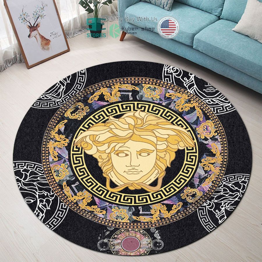 versace medusa pattern yellow white black round rug 1 58833