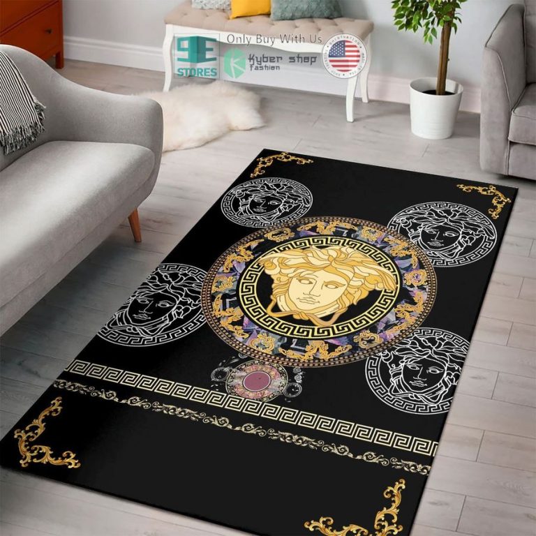 versace pattern black white rectangle rug 1 12050