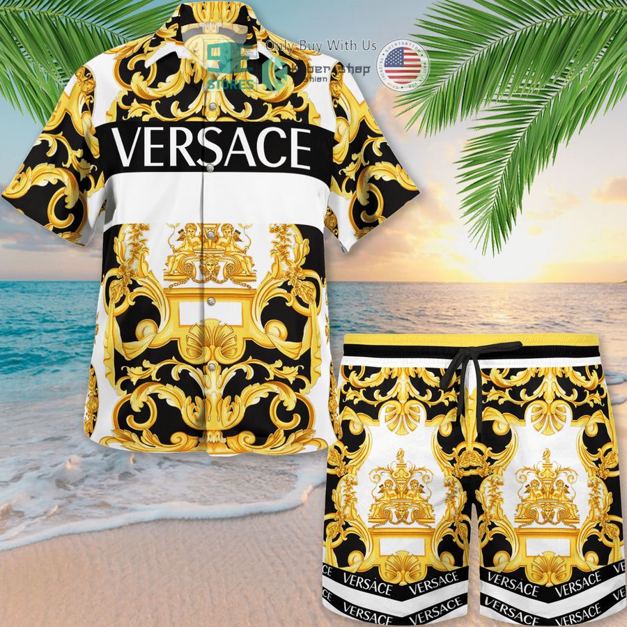 versace yellow black white hawaii shirt shorts 1 89249