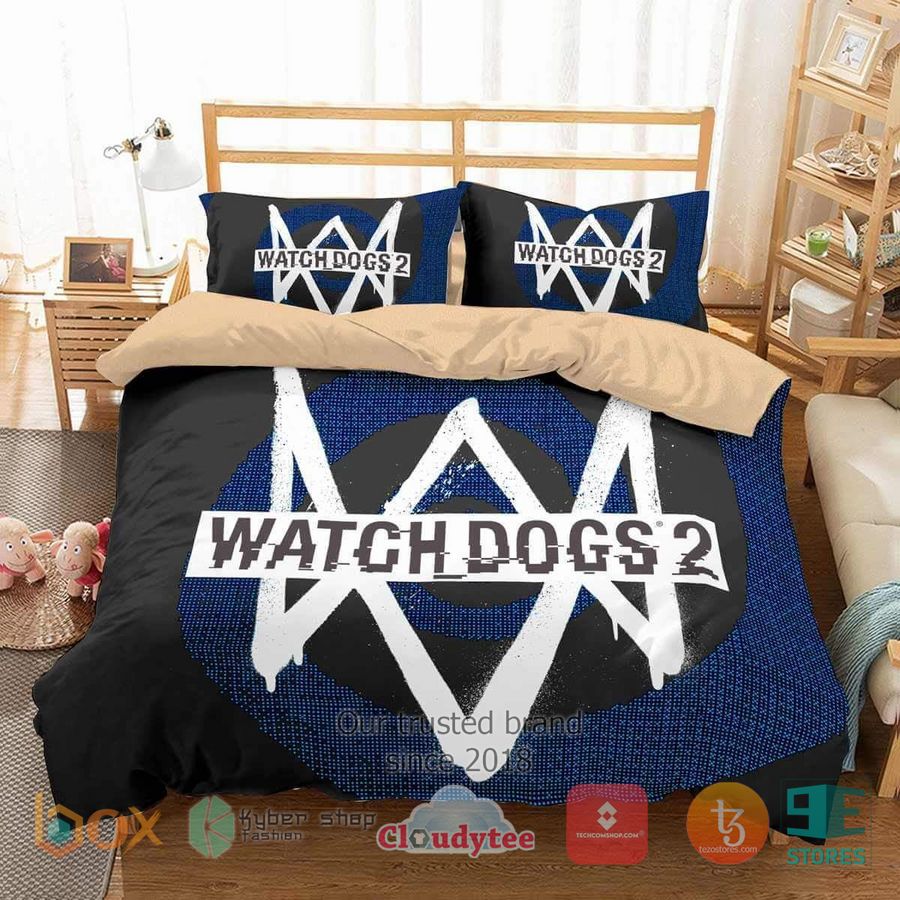 watch dogs 2 logo black blue bedding set 1 99036