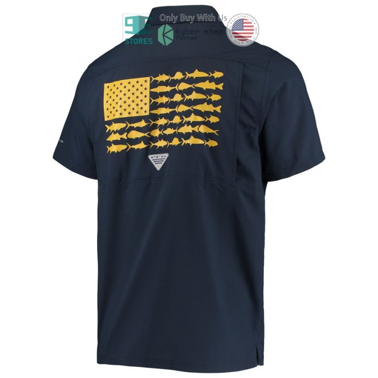 west virginia mountaineers columbia pfg slack tide camp navy hawaiian shirt 3 39612