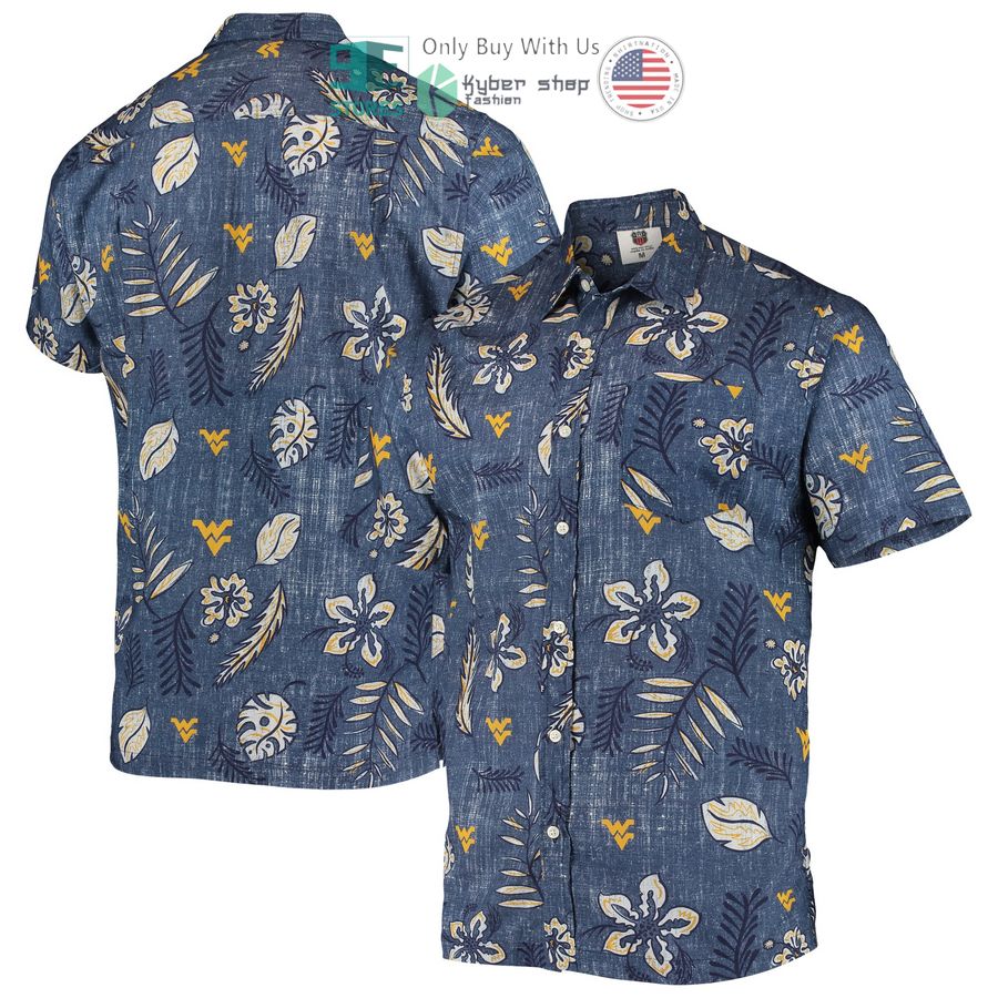 west virginia mountaineers wes willy vintage floral navy hawaiian shirt 1 92975