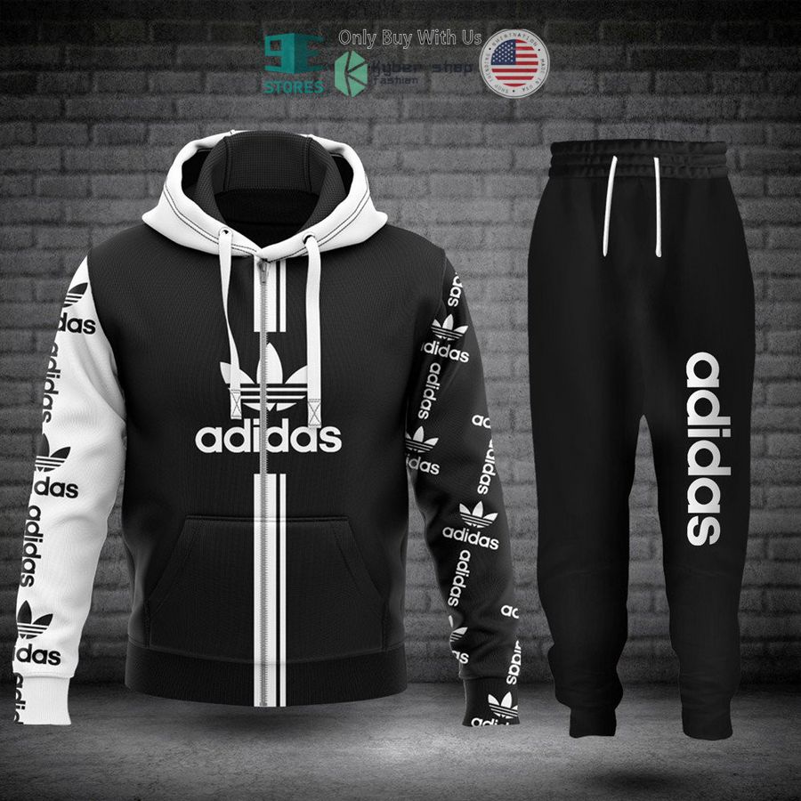 adidas logo black white zip hoodie long pants 1 16392