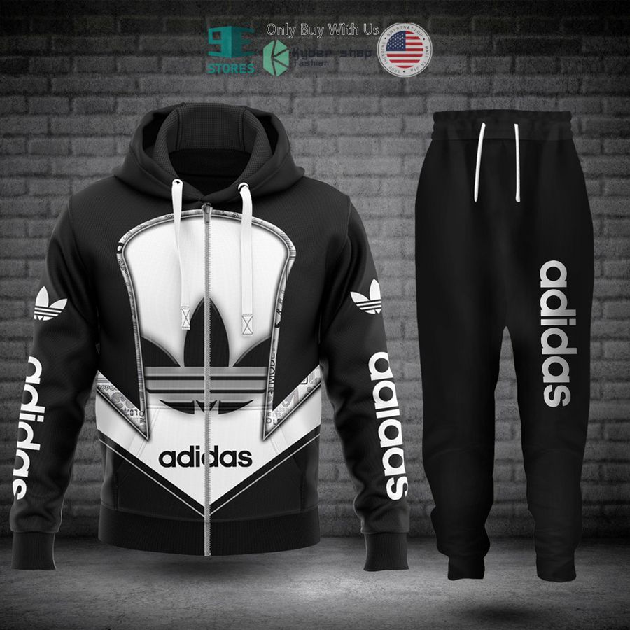 adidas logo down arrow white black zip hoodie long pants 1 22394