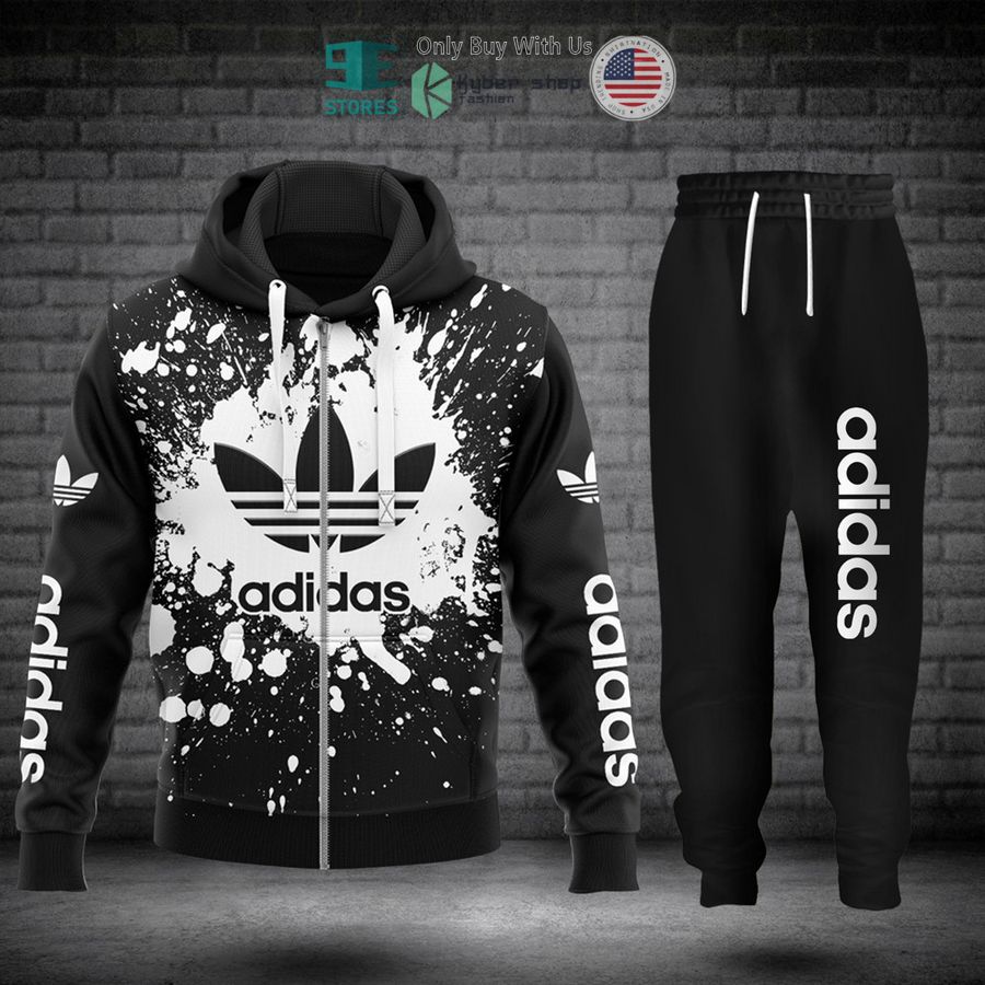 adidas logo paint white black zip hoodie long pants 1 80738