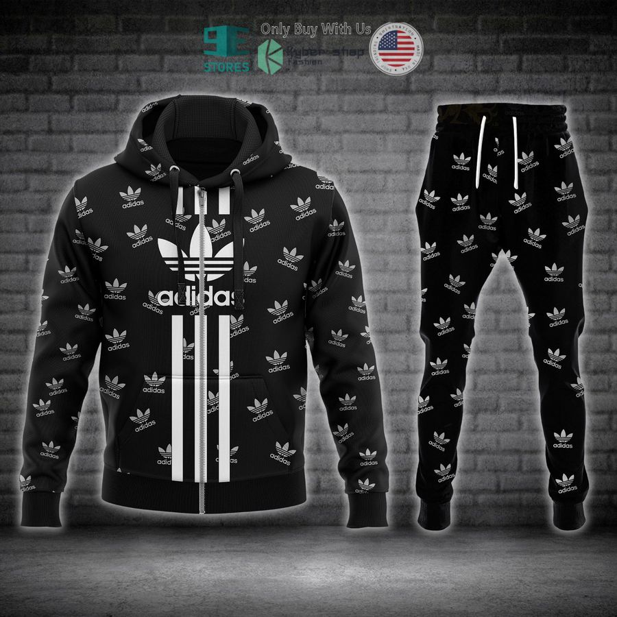adidas logo pattern three stripes zip hoodie long pants 1 30777