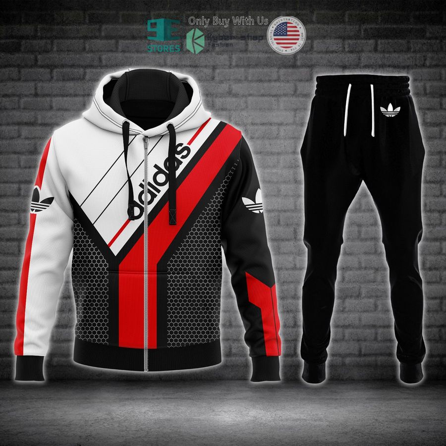 adidas logo red white black zip hoodie long pants 1 79375