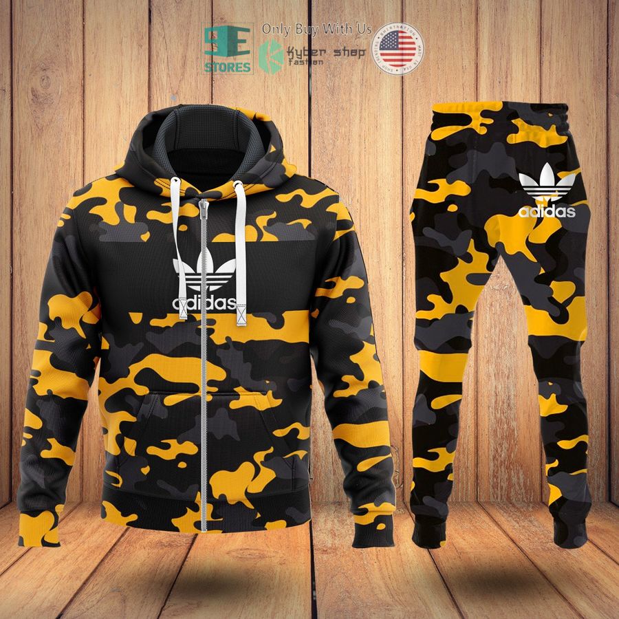 adidas logo yellow camo zip hoodie long pants 1 50546