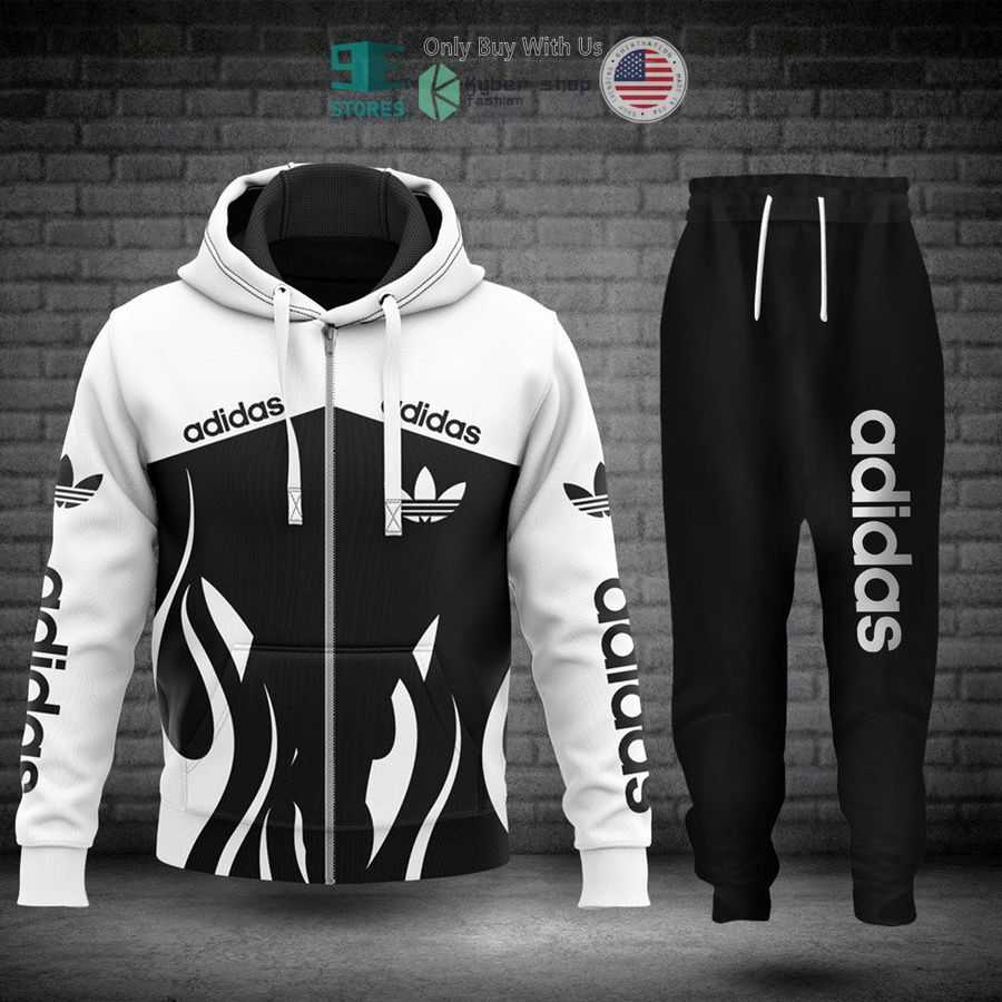 adidas sport brand logo white black zip hoodie long pants 1 25813