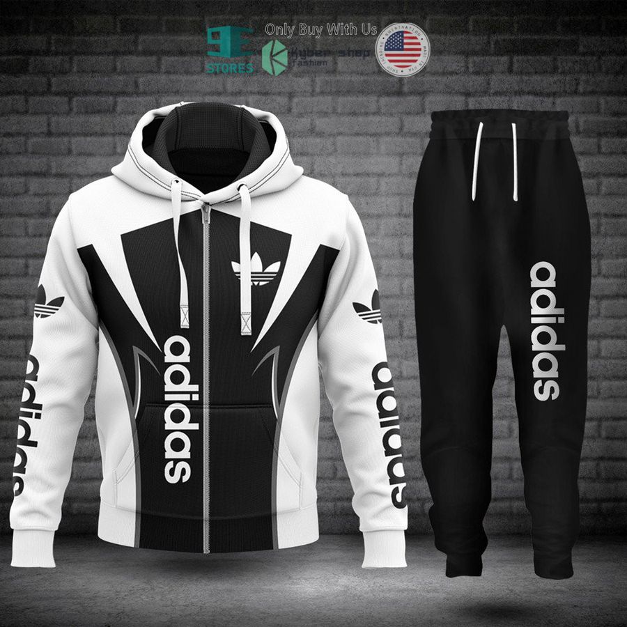 adidas sport logo white black zip hoodie long pants 1 9781