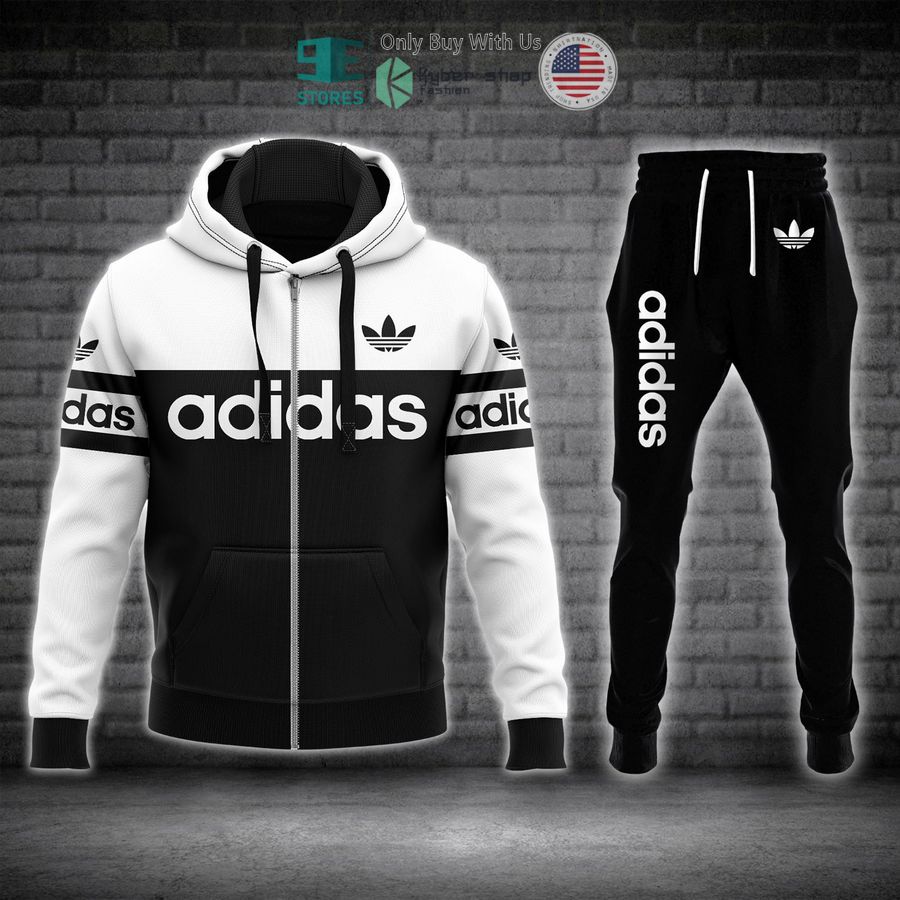 adidas trefoil logo black white zip hoodie long pants 1 33855