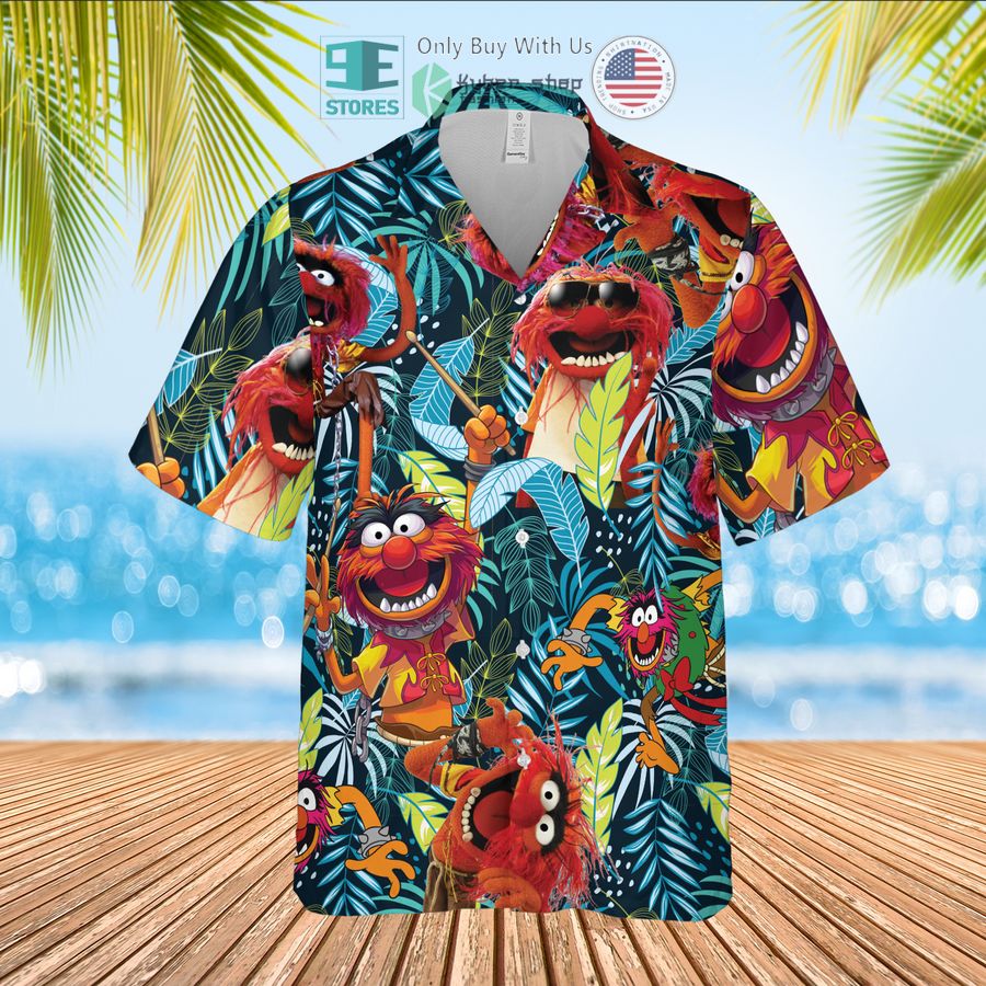 animal muppet tropical blue black hawaiian shirt 1 72410