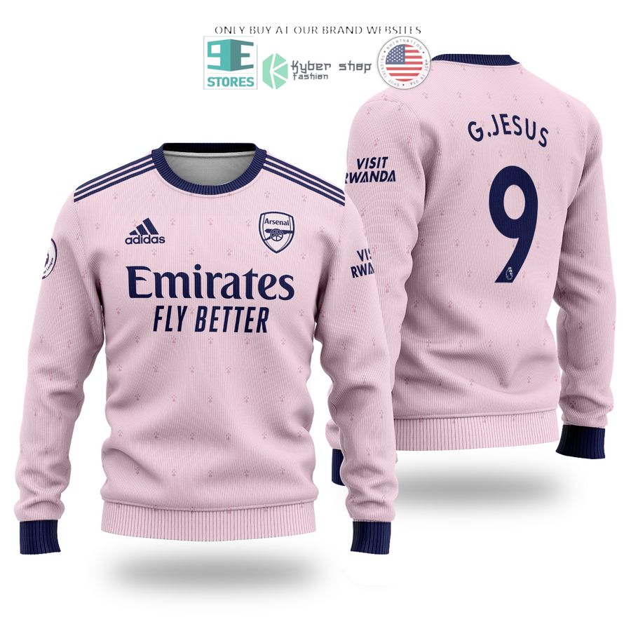 arsenal emirates fly better g jesus 9 visit rwanda pink sweater sweatshirt 1 70108