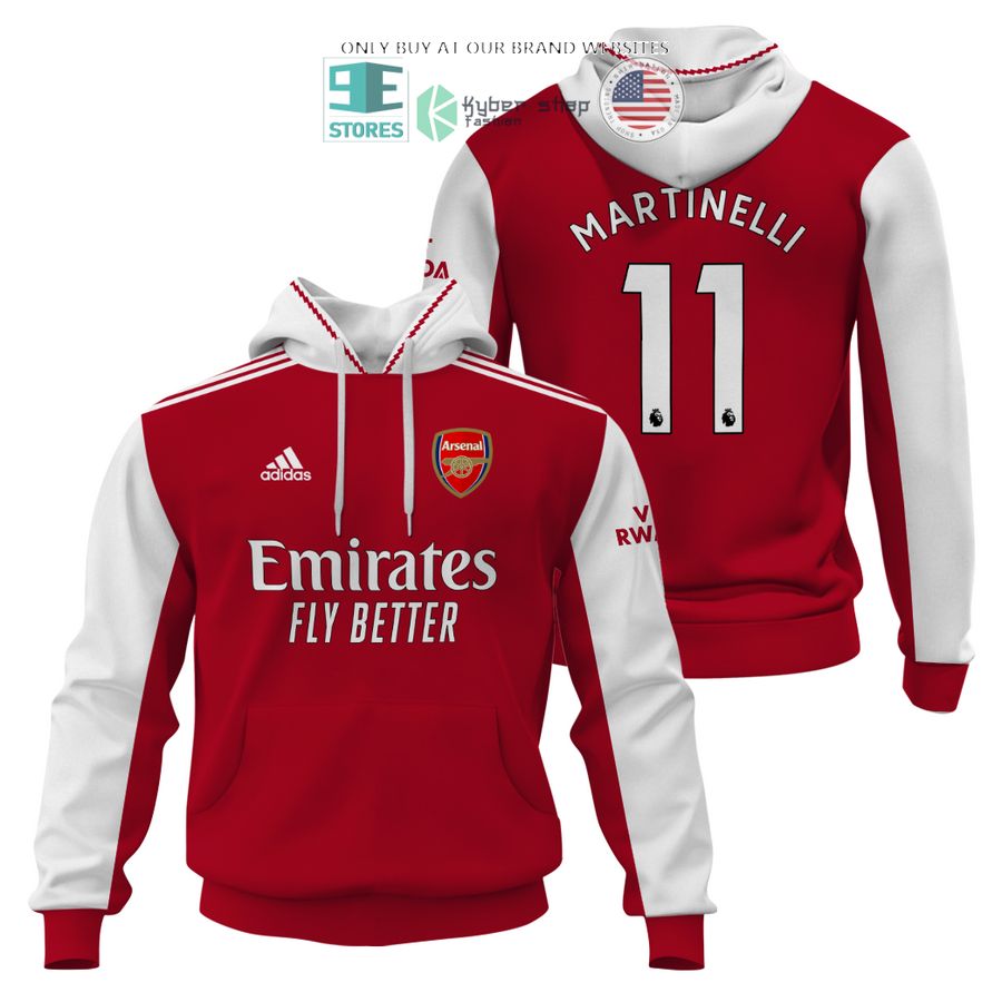 arsenal emirates fly better martinelli 11 red white 3d shirt hoodie 1 85745