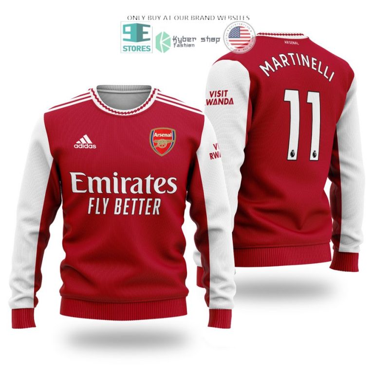 arsenal emirates fly better martinelli 11 red white sweater sweatshirt 1 67161