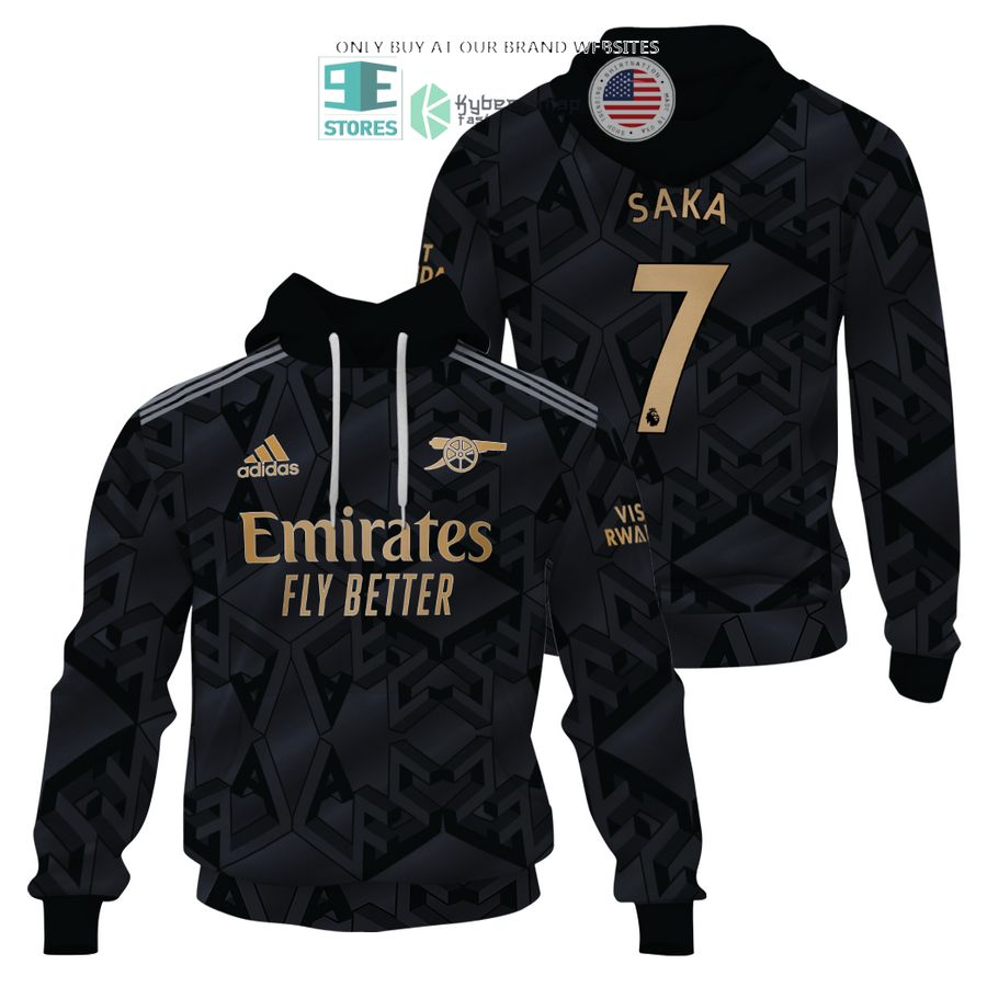 arsenal emirates fly better saka 7 black 3d shirt hoodie 1 5824
