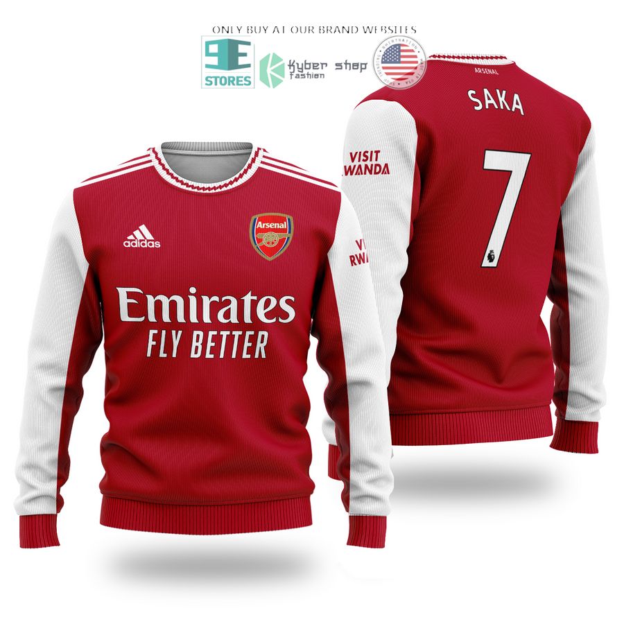 arsenal emirates fly better saka 7 red white sweater sweatshirt 1 70457