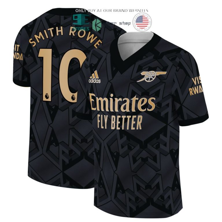 arsenal emirates fly better smith rowe 10 black football jersey 1 72148