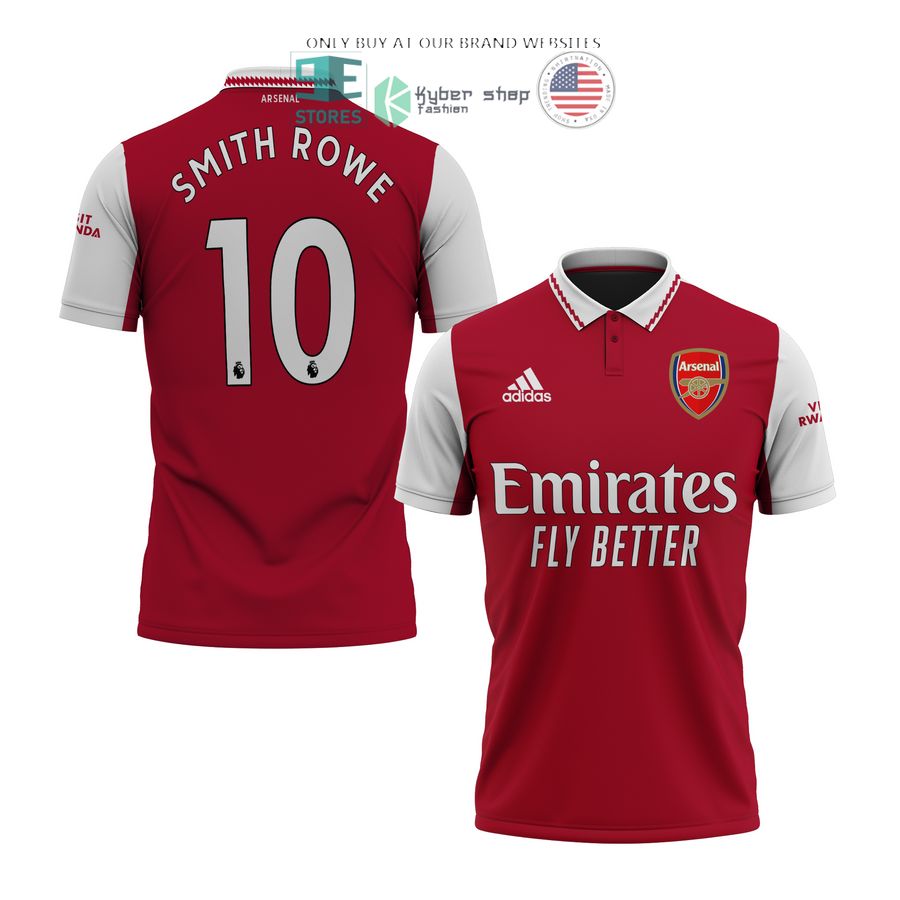 arsenal emirates fly better smith rowe 10 red white polo shirt 1 44542