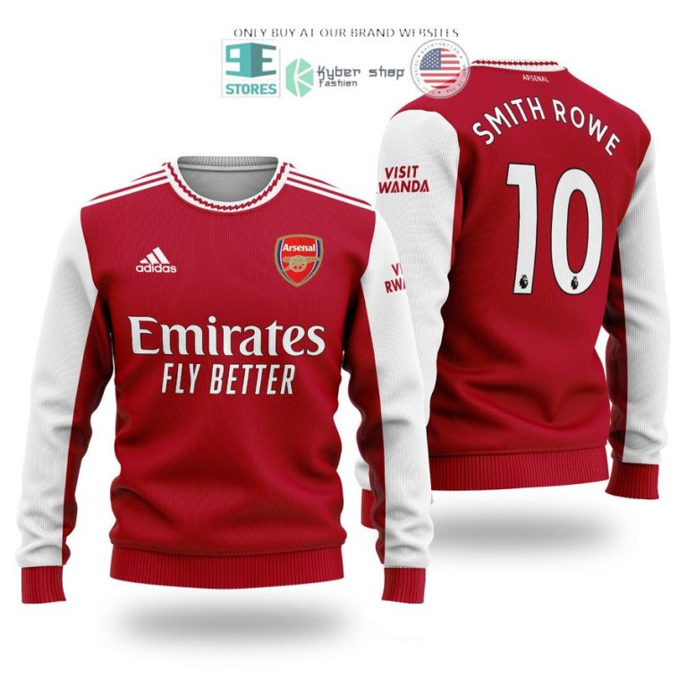 arsenal emirates fly better smith rowe 10 red white sweater sweatshirt 1 2003