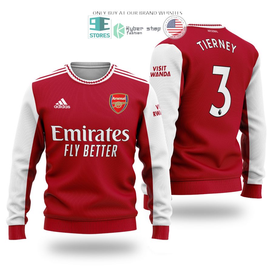 arsenal emirates fly better tierney 3 red white sweater sweatshirt 1 6079