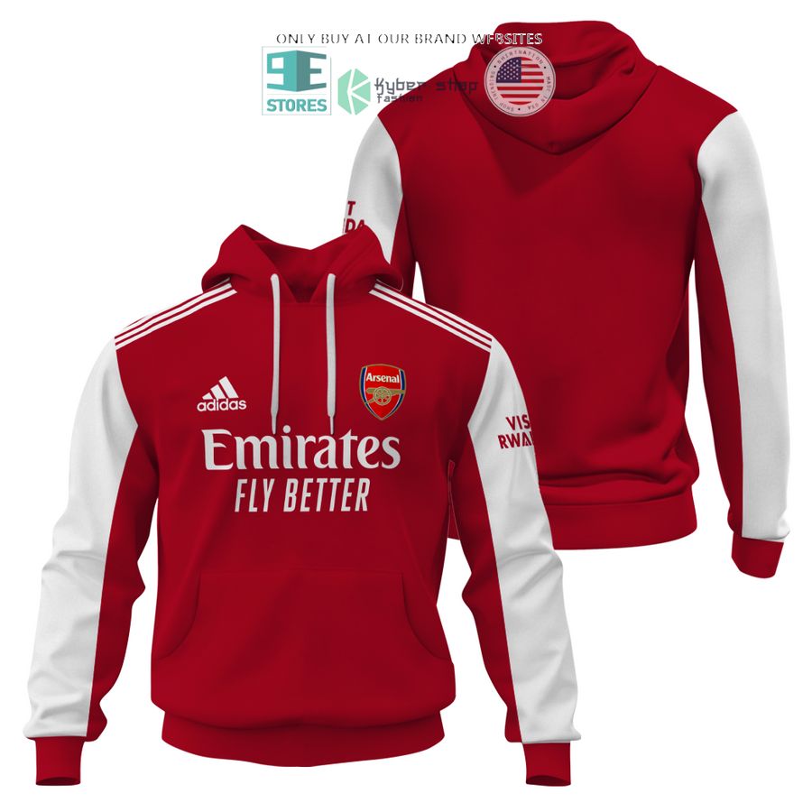 arsenal emirates fly better visit rwanda adidas red white 3d shirt hoodie 1 77192