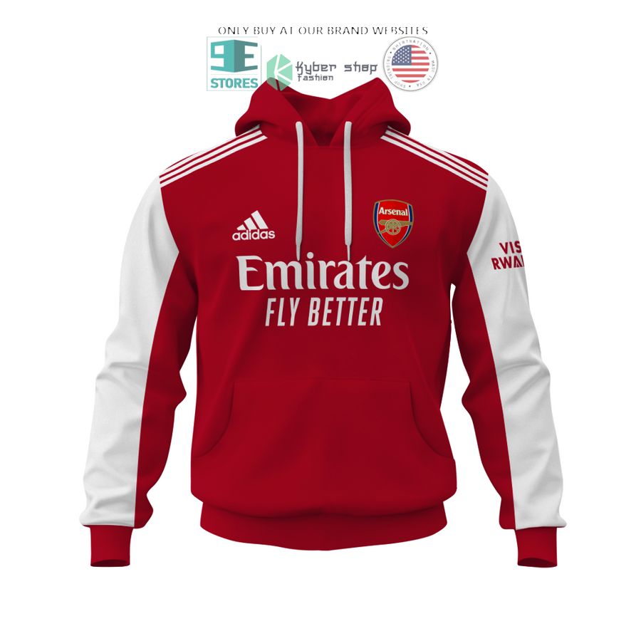 arsenal emirates fly better visit rwanda adidas red white 3d shirt hoodie 2 65579