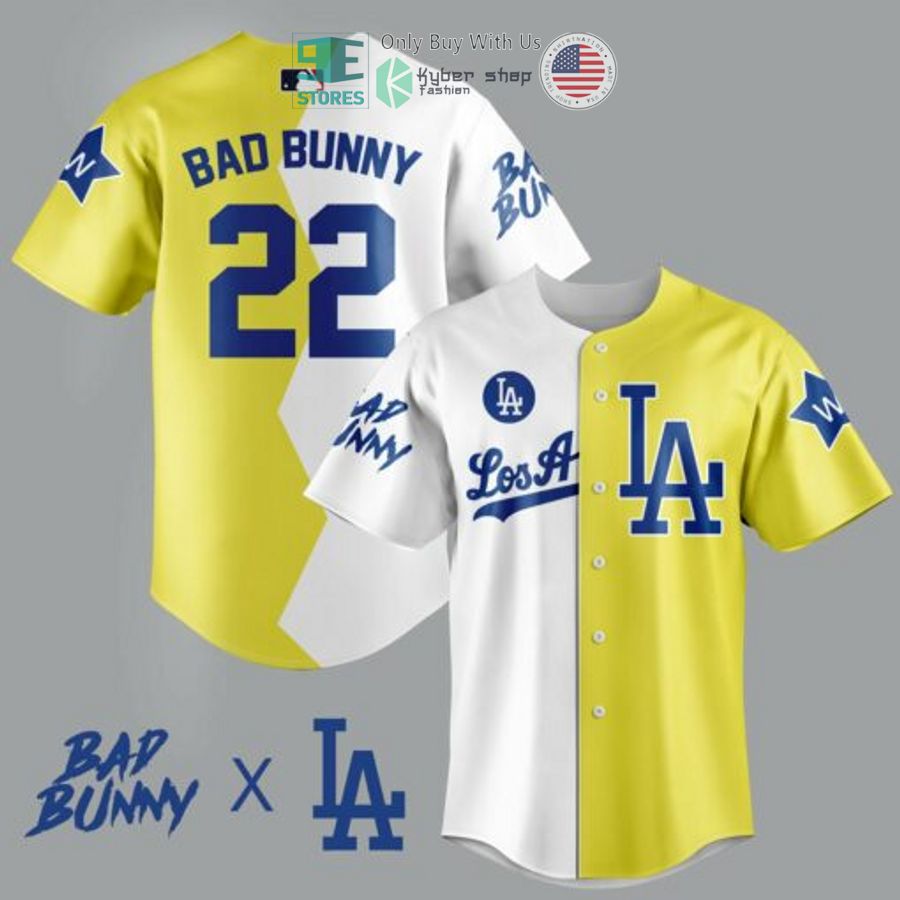 bad bunny 22 los angeles dodgers yellow white baseball jersey 1 33157