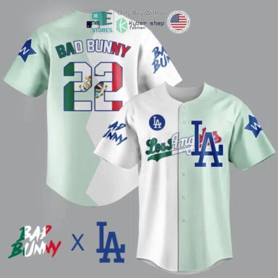 bad bunny 22 mexico flag los angeles dodgers baseball jersey 1 12193
