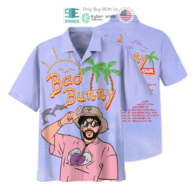 bad bunny worlds hottest tour blue hawaiian shirt 1 31096