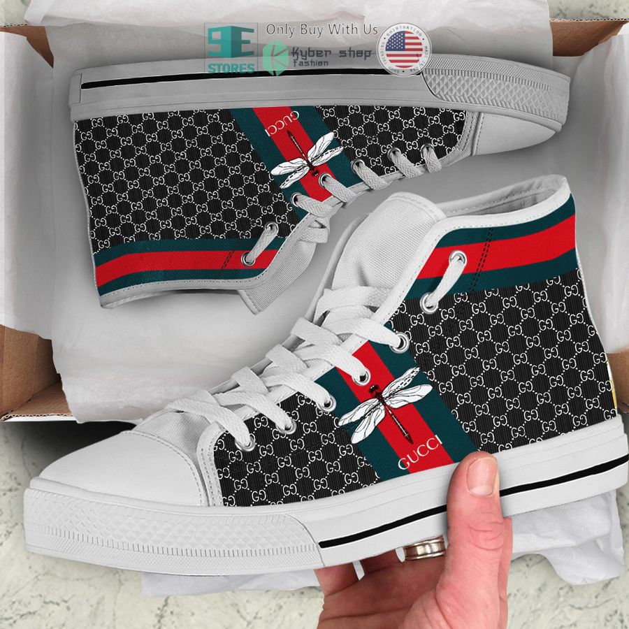 bee gucci gc black pattern canvas high top shoes 1 92287