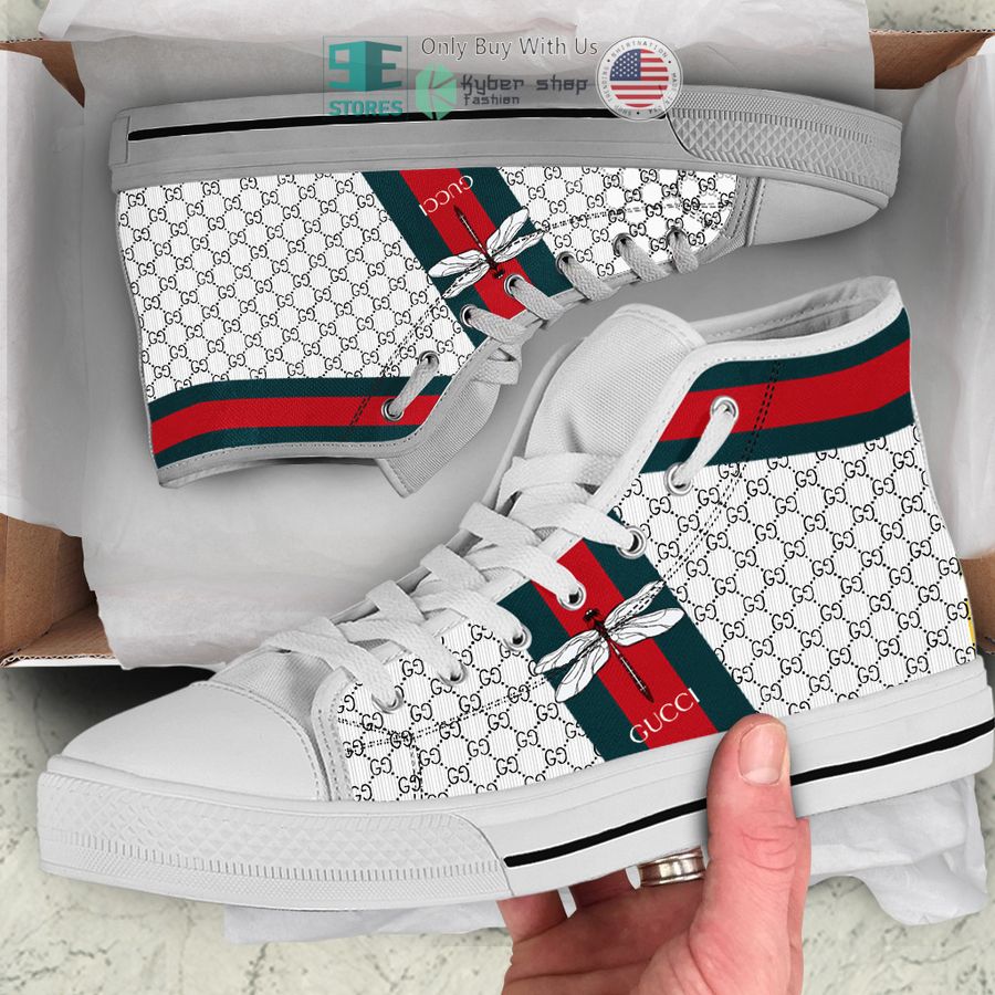 bee gucci gc white pattern canvas high top shoes 1 59362