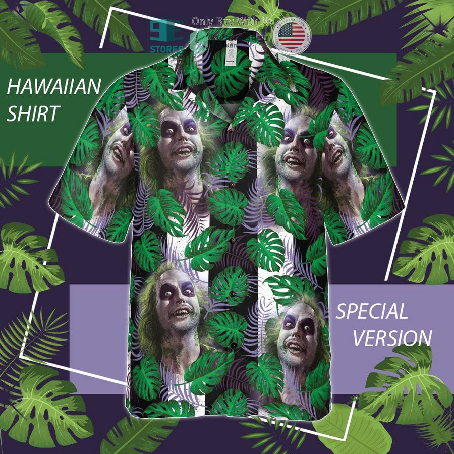 beetlejuice green tropical leaves hawaiian shirt 1 47245