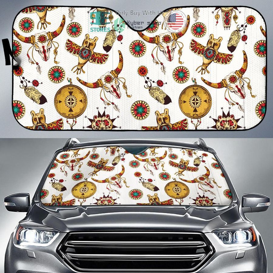 bison owl feather native american car sunshades 1 20487