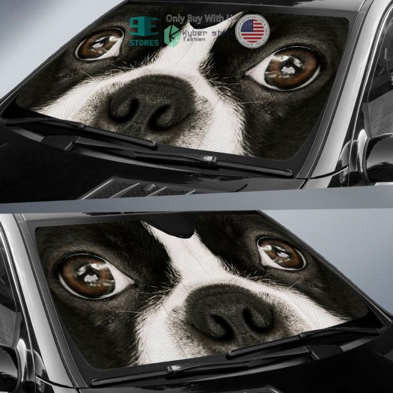 boston terrier dog eyes car sun shade 2 13556