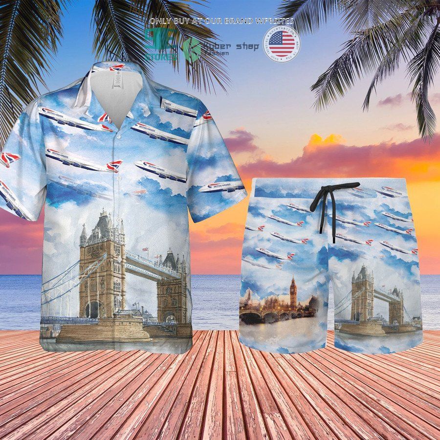 british airways plane hawaiian shirt shorts 1 44030