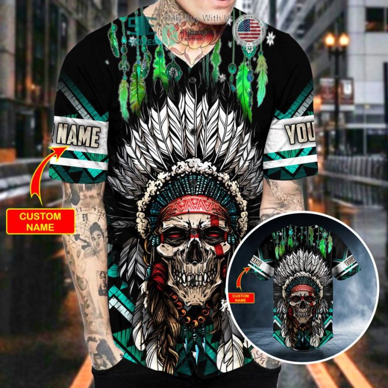 brocade pattern 3 native skull personalized baseball jersey 2 46030