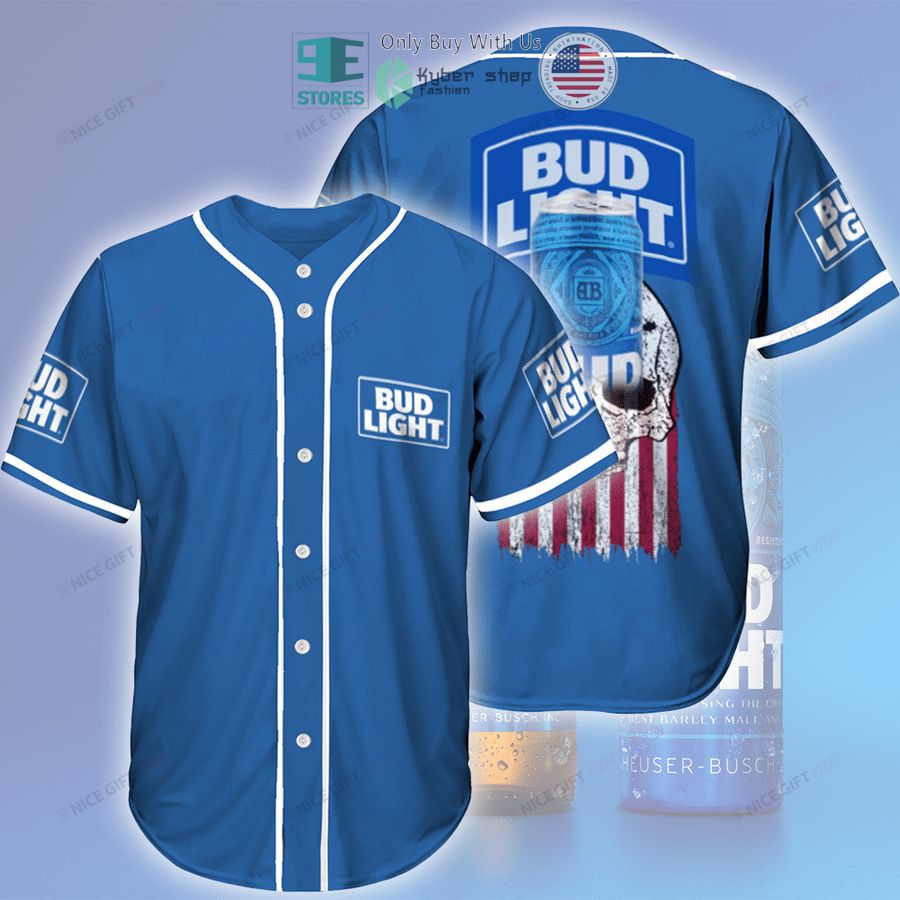 bud light skull united states flag blue baseball jersey 1 37231