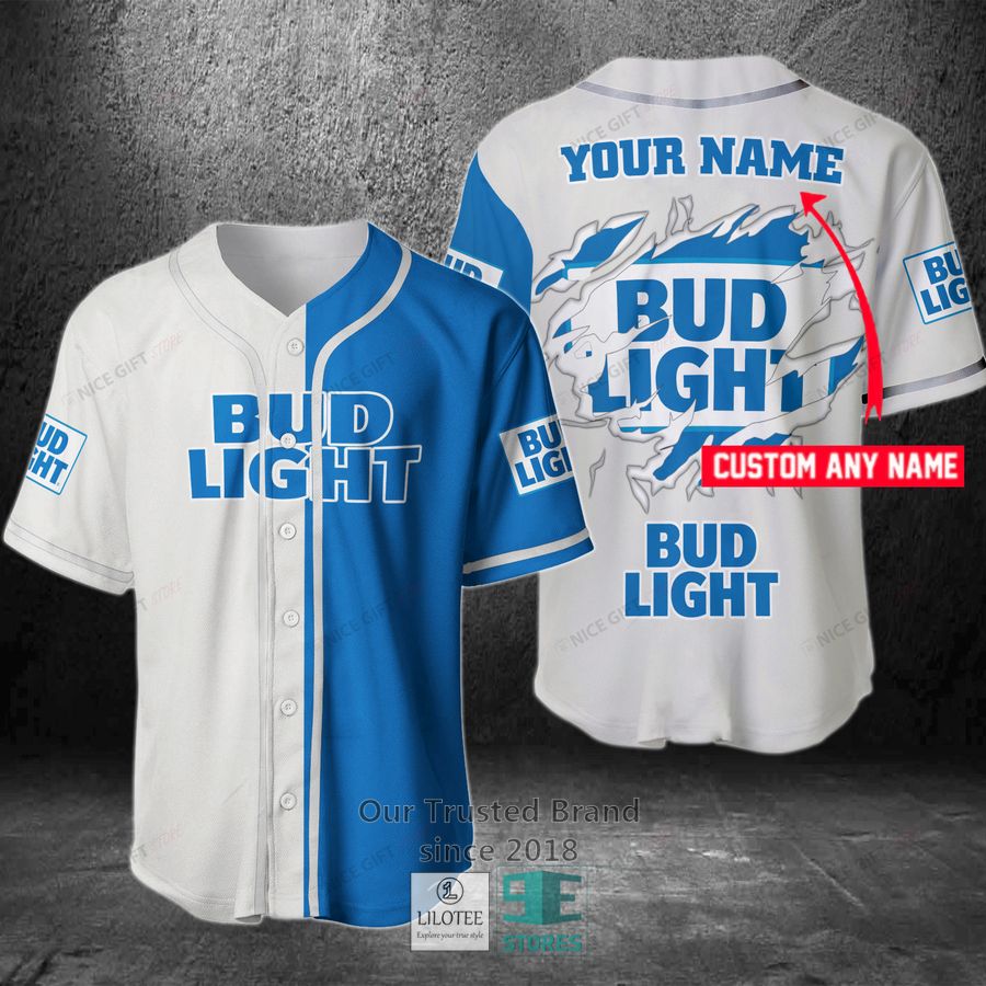 bud light your name blue white baseball jersey 1 55926
