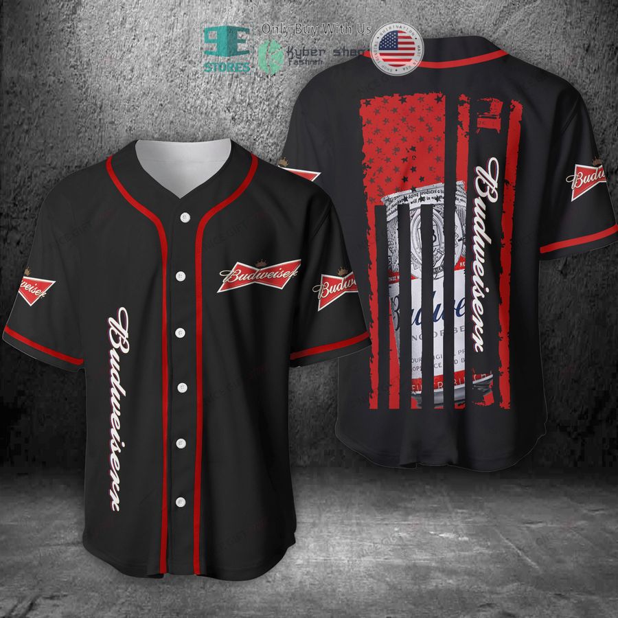 budweiser can united states flag black baseball jersey 1 6551