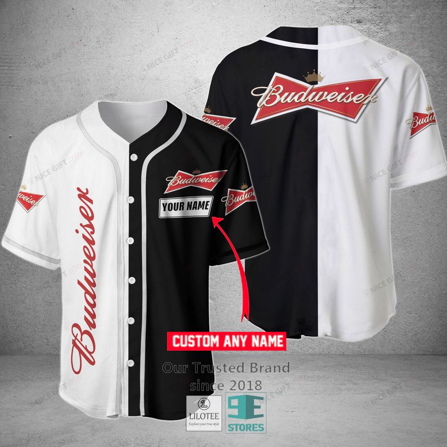 budweiser your name black and white baseball jersey 1 26206