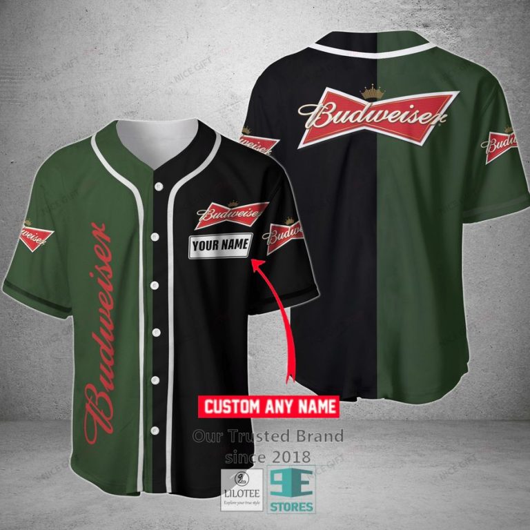 budweiser your name black green baseball jersey 1 71068