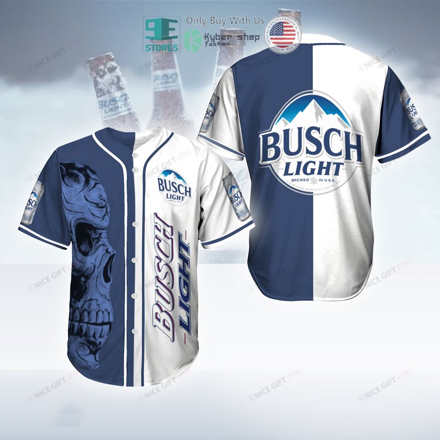 busch light logo skull blue white baseball jersey 1 10307